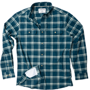 The Deschutes plaid outdoor shirt in teal and white designed for comfort and style