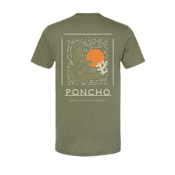 The Dove Up T-Shirt with eagle and sun graphic on back in green color