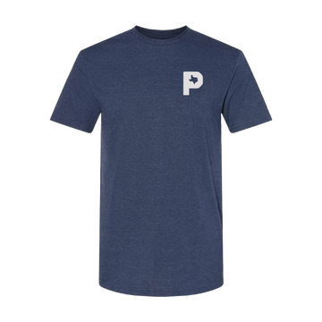 The Fence Line T-Shirt in navy blue with a small white logo on the chest, soft outdoor shirt