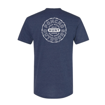The Fence Line T-Shirt with outdoors hunting graphic in navy blue