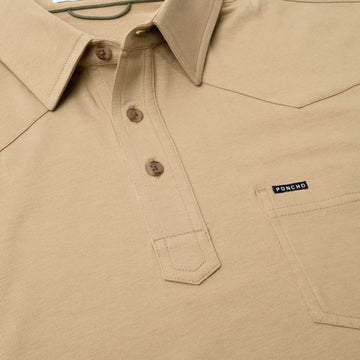 flyover photo of yellow/tan polo shirt