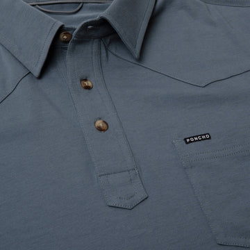 flyover photo of blue polo shirt