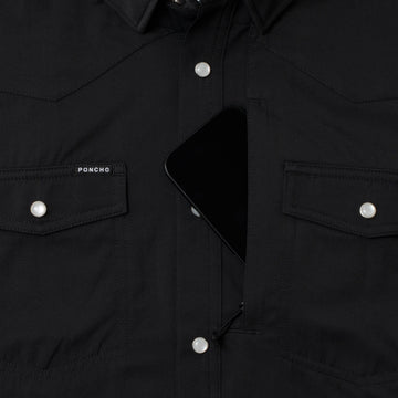 photo of black shirt with phone in zipper pocket