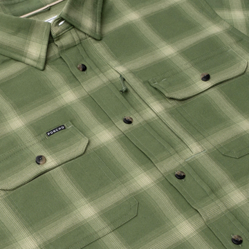 detail photo of green and white plaid flannel