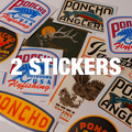 2 Stickers (various) featuring colorful outdoors and fishing designs