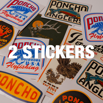 2 Stickers (various) featuring colorful outdoors and fishing designs