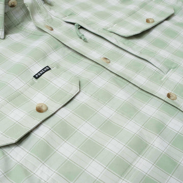 flyover photo of green sage plaid shirt