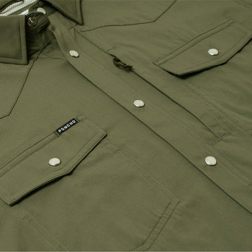 flyover photo of green pearl snap shirt