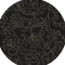 Dark circular background with fine gray floral line art pattern