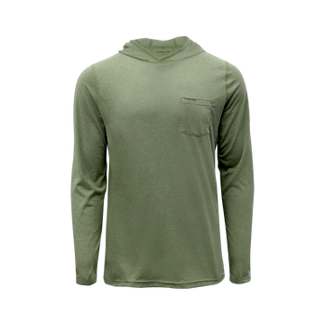 The Boundary Waters breathable green outdoor shirt with hood and pocket