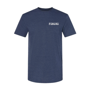 The Poncho Strata T-Shirt in navy blue with Poncho logo on chest, comfortable outdoor shirt