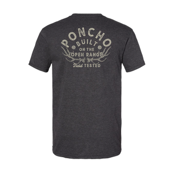 Shed Hunt T-Shirt in dark charcoal with outdoors graphic text design on back