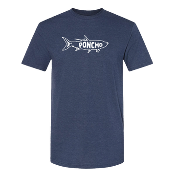 Silver King T-Shirt in navy blue with Poncho Outdoors fish logo and breathable comfortable fabric