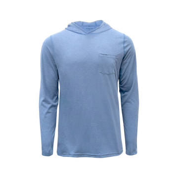 Light blue breathable outdoor shirt with hood and chest pocket, The Thousand Lakes