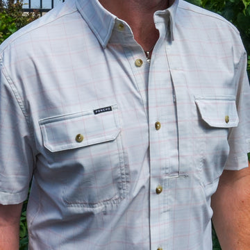 The Suwannee light plaid outdoor shirt with button pockets and short sleeves