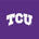 White TCU letters logo on purple background