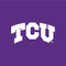 White TCU letters logo on purple background