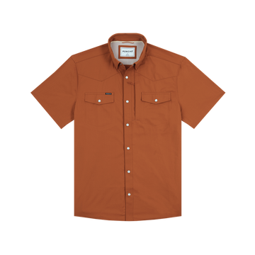 The 1969 short-sleeve rust orange shirt with front pockets by Poncho Outdoors