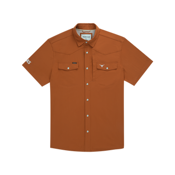 The Bertha rust orange short sleeve outdoors shirt with front pockets