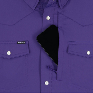 phone in chest zipper pocket of shirt