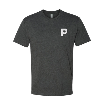 The Calf Roper T-Shirt in dark grey with a small white logo on chest, comfortable outdoor shirt