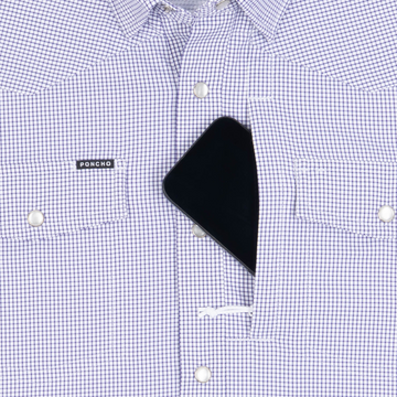 phone in chest zipper pocket of shirt