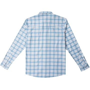 back of blue and white plaid flannel