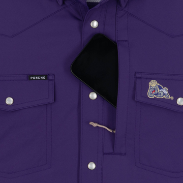 phone in chest zipper pocket of shirt