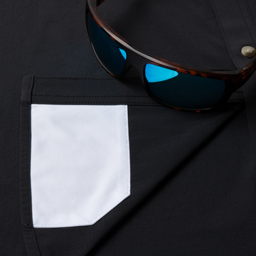 Closeup of sunglasses with lens cleaner on shirt