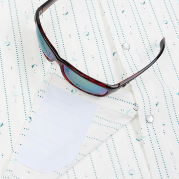 Closeup of sunglasses with lens cleaner on shirt