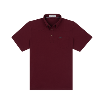The Gridiron maroon short sleeve shirt with button collar and chest pocket
