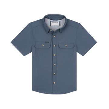 The Little Tuna blue outdoor shirt with chest pockets and buttons