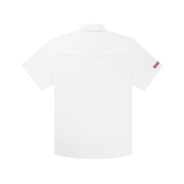 The Oklahoma white short sleeve shirt back view with subtle yoke detailing