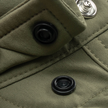 Closeup of collar snaps on collar of shirt