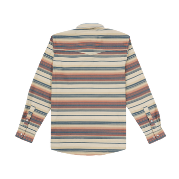 The Saddle Blanket striped outdoors shirt laid flat with long sleeves