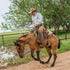 man riding horse wearing the san saba shirt