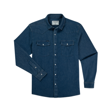 product photo of dark blue denim shirt