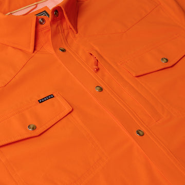The Dick Cheney bright orange outdoor shirt with snap buttons and chest pockets