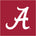 Stylized white letter A on crimson background logo