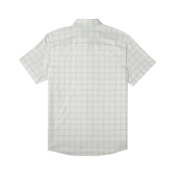back view of green plaid shirt short sleeve shirt