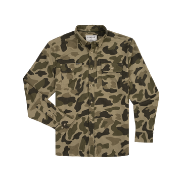 The Duck Blind Muck camo outdoor shirt with long sleeves and buttoned pockets