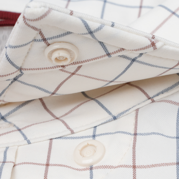 Close up of button collar snap on button down shirt