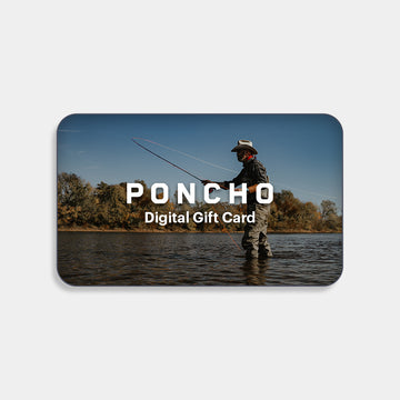 Poncho Gift Card featuring a fisherman standing in a river outdoors